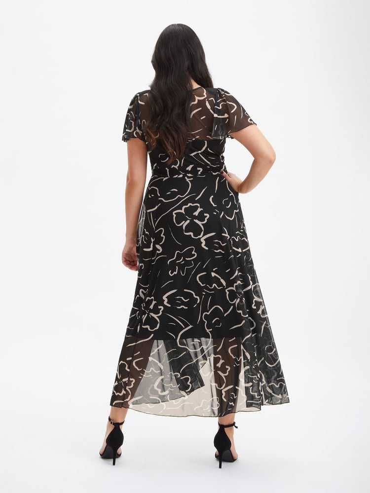 Scarlett & Jo Black Tilly Print Angel Sleeve Sweetheart Dress - Image 2 of 4