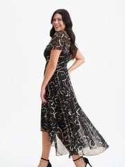 Scarlett & Jo Black Tilly Print Angel Sleeve Sweetheart Dress - Image 3 of 4