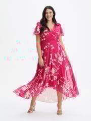 Scarlett & Jo Pink Tilly Print Angel Sleeve Sweetheart Dress - Image 1 of 4