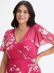 Scarlett & Jo Pink Tilly Print Angel Sleeve Sweetheart Dress - Image 4 of 4