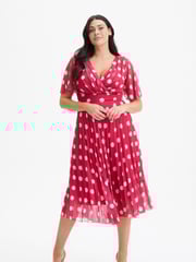Scarlett & Jo Pink Carole Wrap Bodice Sunray Pleated Midi Dress - Image 1 of 4