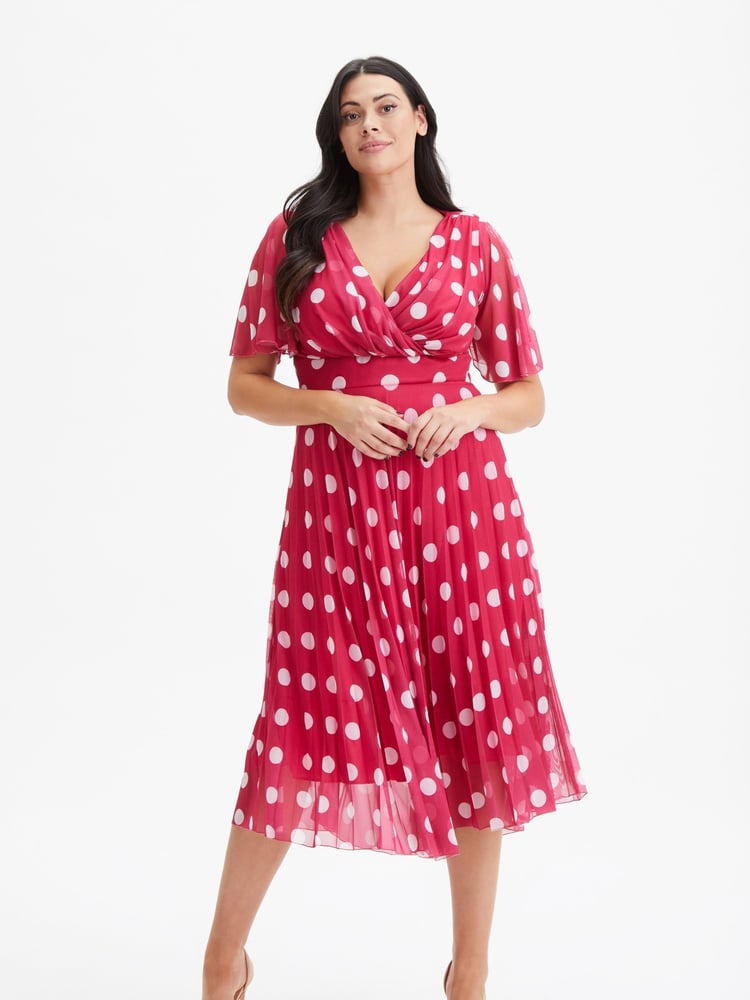 Scarlett & Jo Pink Carole Wrap Bodice Sunray Pleated Midi Dress - Image 1 of 4