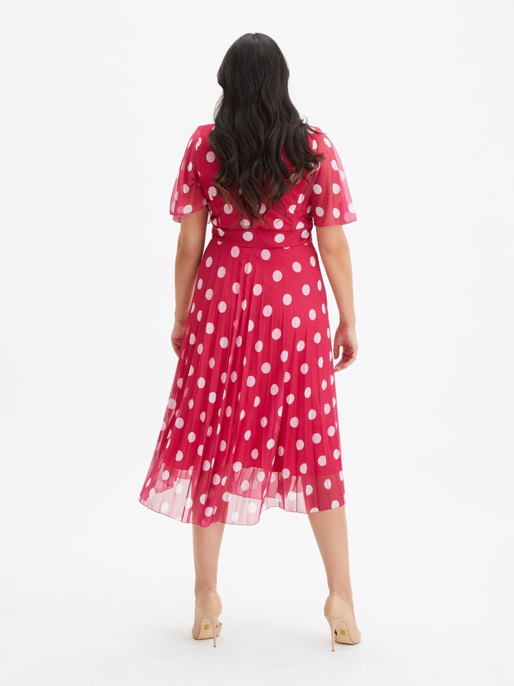 Scarlett & Jo Pink Carole Wrap Bodice Sunray Pleated Midi Dress - Image 2 of 4