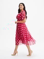 Scarlett & Jo Pink Carole Wrap Bodice Sunray Pleated Midi Dress - Image 3 of 4