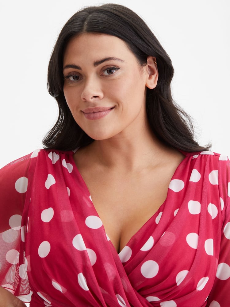 Scarlett & Jo Pink Carole Wrap Bodice Sunray Pleated Midi Dress - Image 4 of 4