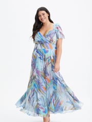 Scarlett & Jo Blue Kemi Bolero Wrap Bodice Mesh Maxi Gown - Image 1 of 4