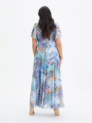 Scarlett & Jo Blue Kemi Bolero Wrap Bodice Mesh Maxi Gown - Image 2 of 4