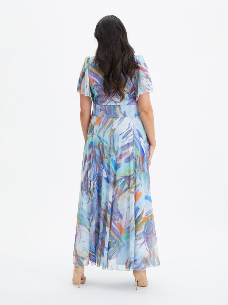 Scarlett & Jo Blue Kemi Bolero Wrap Bodice Mesh Maxi Gown - Image 2 of 4
