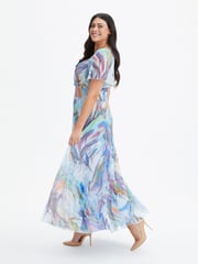 Scarlett & Jo Blue Kemi Bolero Wrap Bodice Mesh Maxi Gown - Image 3 of 4