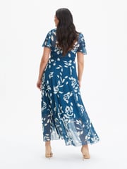 Scarlett & Jo Blue Tilly Print Angel Sleeve Sweetheart Dress - Image 2 of 4
