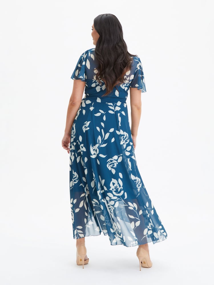 Scarlett & Jo Blue Tilly Print Angel Sleeve Sweetheart Dress - Image 2 of 4