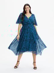 Scarlett & Jo Teal Blue Julie Wine Cream Hanky Hem Dress - Image 1 of 4
