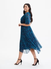 Scarlett & Jo Teal Blue Julie Wine Cream Hanky Hem Dress - Image 2 of 4