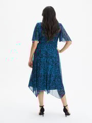 Scarlett & Jo Teal Blue Julie Wine Cream Hanky Hem Dress - Image 3 of 4