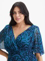 Scarlett & Jo Teal Blue Julie Wine Cream Hanky Hem Dress - Image 4 of 4