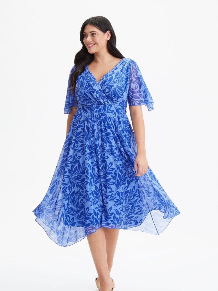 Scarlett & Jo Blue Floral Julie Hanky Hem Dress - Image 1 of 4