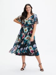 Scarlett & Jo Black Floral Victoria Angel Sleeve Mesh Midi Dress - Image 1 of 4