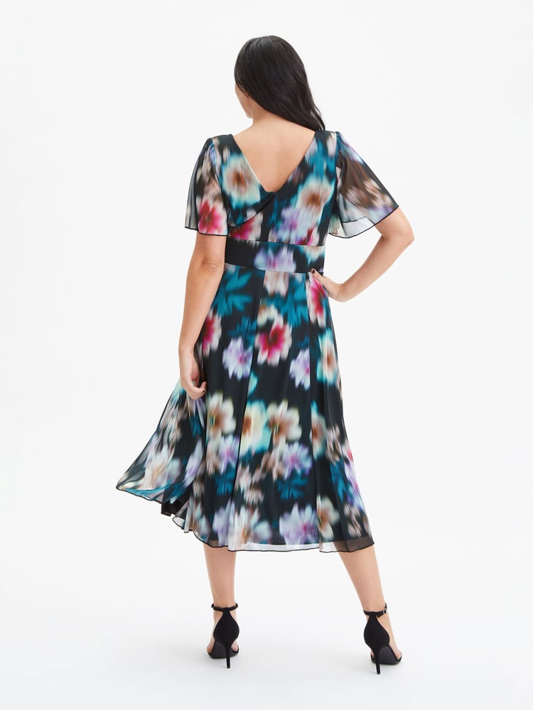 Scarlett & Jo Black Floral Victoria Angel Sleeve Mesh Midi Dress - Image 2 of 4