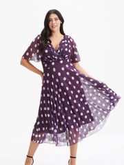 Scarlett & Jo Purple Carole Wrap Bodice Sunray Pleated Midi Dress - Image 1 of 4