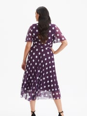 Scarlett & Jo Purple Carole Wrap Bodice Sunray Pleated Midi Dress - Image 2 of 4