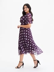 Scarlett & Jo Purple Carole Wrap Bodice Sunray Pleated Midi Dress - Image 3 of 4