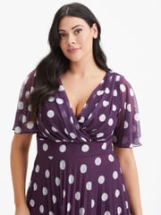 Scarlett & Jo Purple Carole Wrap Bodice Sunray Pleated Midi Dress - Image 4 of 4