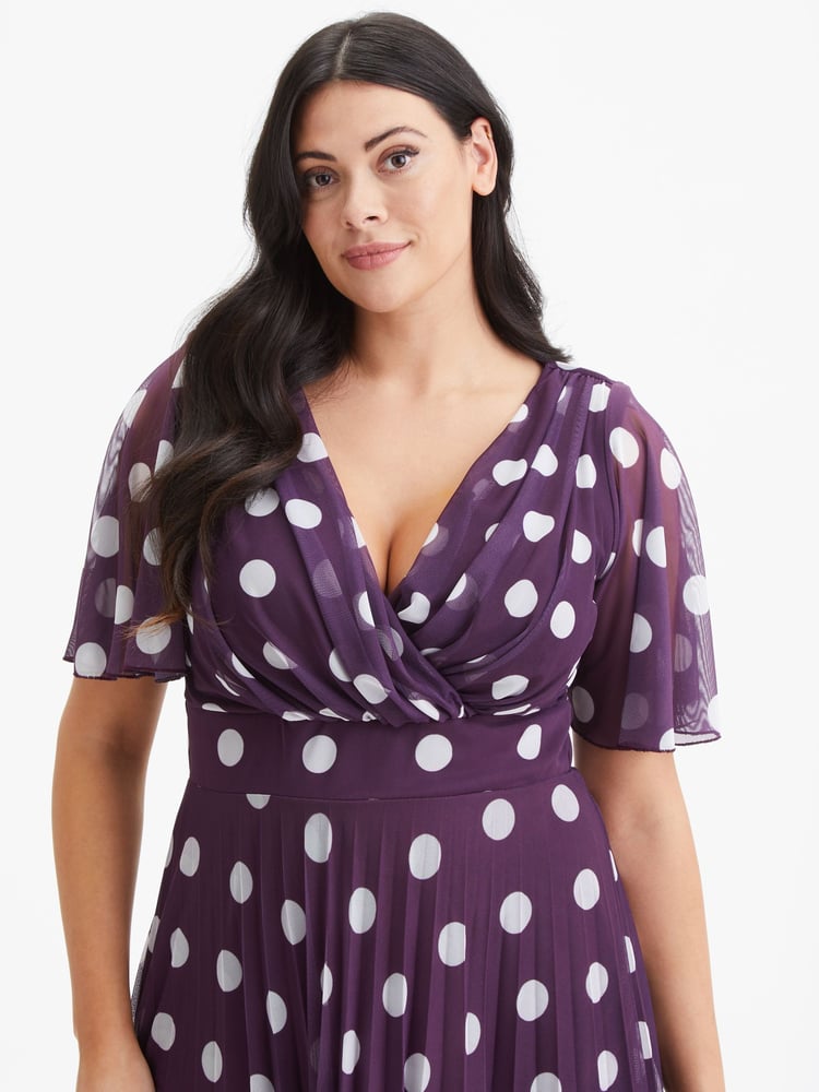 Scarlett & Jo Purple Carole Wrap Bodice Sunray Pleated Midi Dress - Image 4 of 4