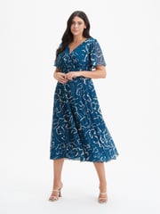 Scarlett & Jo Teal Blue Victoria Angel Sleeve Mesh Midi Dress - Image 1 of 4