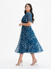 Scarlett & Jo Teal Blue Victoria Angel Sleeve Mesh Midi Dress - Image 3 of 4