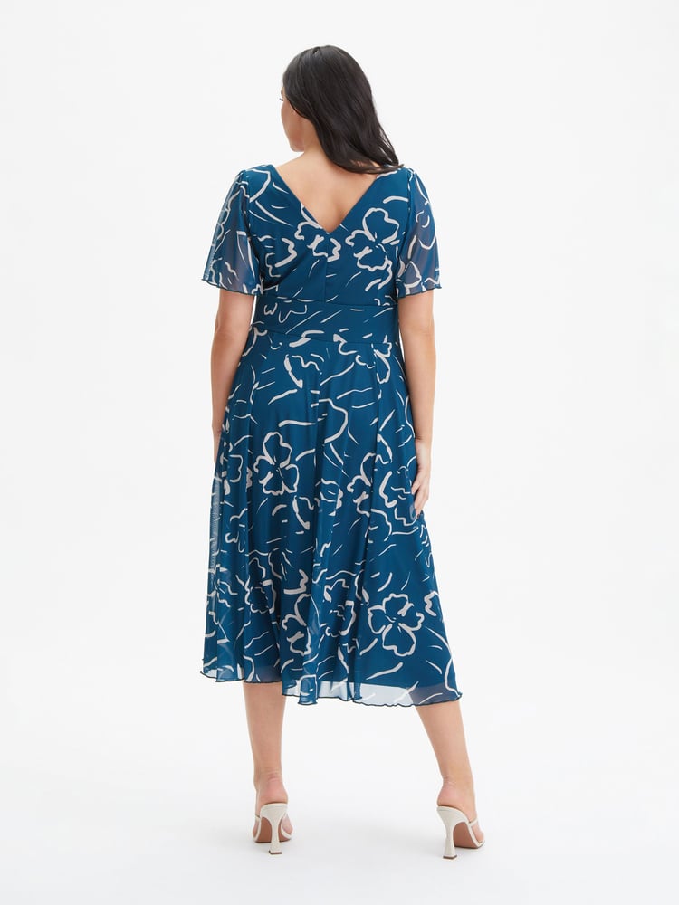 Scarlett & Jo Teal Blue Victoria Angel Sleeve Mesh Midi Dress - Image 4 of 4