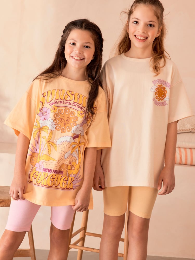 Cream/ Yellow/ Pink 100% Cotton Short Pyjamas 2 Pack (3-16yrs) - Image 2 of 9