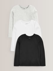 Monochrome Long Sleeve Basic T-Shirts 3 Pack (3-16yrs) - Image 1 of 6