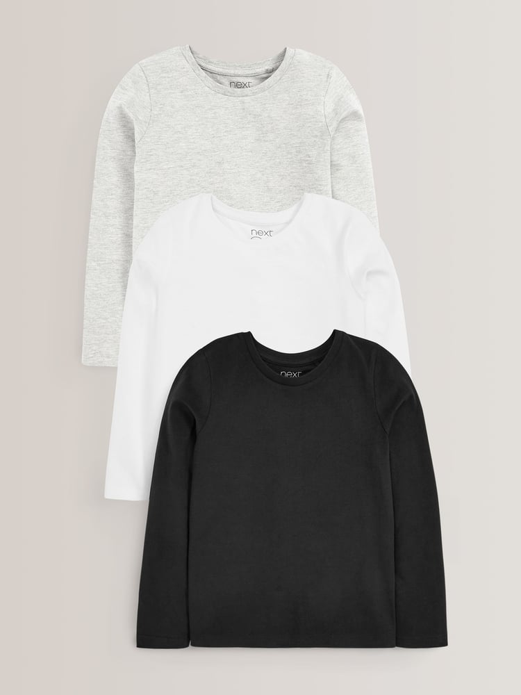 Monochrome Long Sleeve Basic T-Shirts 3 Pack (3-16yrs) - Image 1 of 6