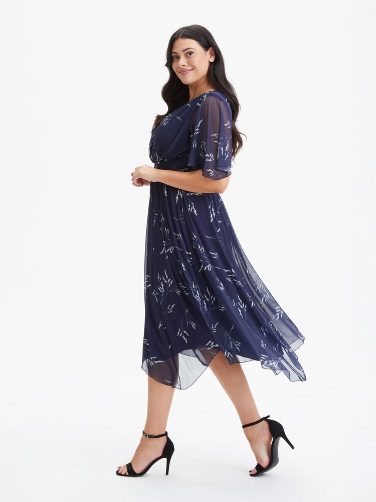 Scarlett & Jo Navy Blue Julie Wine Cream Hanky Hem Dress - Image 2 of 4