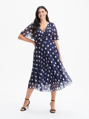 Scarlett & Jo Blue Carole Wrap Bodice Sunray Pleated Midi Dress - Image 1 of 4