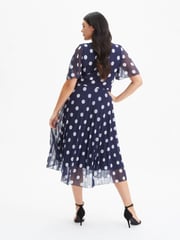 Scarlett & Jo Blue Carole Wrap Bodice Sunray Pleated Midi Dress - Image 2 of 4