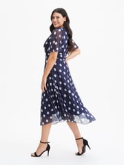 Scarlett & Jo Blue Carole Wrap Bodice Sunray Pleated Midi Dress - Image 3 of 4