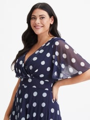 Scarlett & Jo Blue Carole Wrap Bodice Sunray Pleated Midi Dress - Image 4 of 4