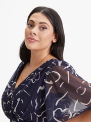 Scarlett & Jo Navy Blue Victoria Angel Sleeve Mesh Midi Dress - Image 4 of 4
