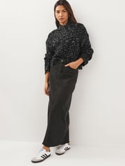 Black High V-Neck Ribbed Jumper - Image 2 of 5