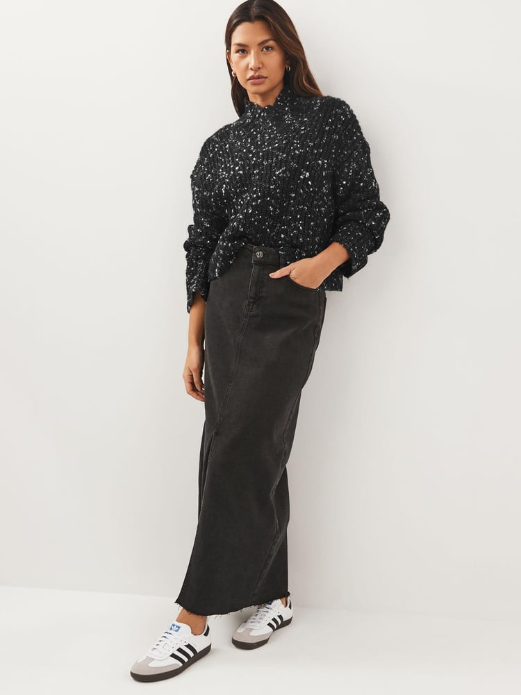 Black High V-Neck Ribbed Jumper - Image 2 of 5