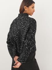 Black High V-Neck Ribbed Jumper - Image 3 of 5