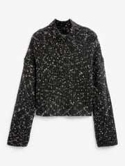 Black High V-Neck Ribbed Jumper - Image 4 of 5