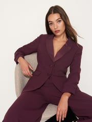 Plum Purple Tailored Crepe Single Breasted Blazer - Image 1 of 6