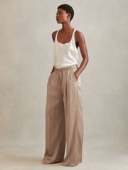 Reiss Gold Cole Satin Drawstring Wide Leg Trousers - Image 1 of 5