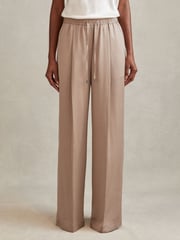 Reiss Gold Cole Satin Drawstring Wide Leg Trousers - Image 3 of 5