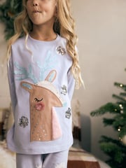 Blue 100% Cotton Reindeer Christmas Joggers (3-16yrs) - Image 5 of 5