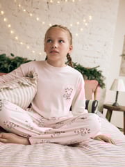Pink/Cream 100% Cotton Reindeer Christmas Joggers (3-16yrs) - Image 1 of 8