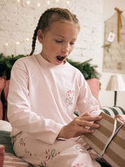 Pink/Cream 100% Cotton Reindeer Christmas Joggers (3-16yrs) - Image 4 of 8