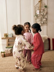Pink/Cream Christmas 100% Cotton Joggers Pyjamas 3 Pack (9mths-12yrs) - Image 3 of 7